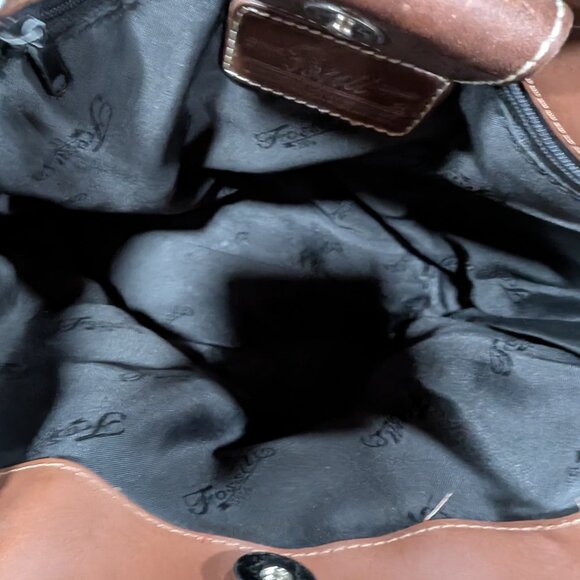 Fossil No. 54 Vintage Y2K Blue Denim Brown Leather Trim Small Tote Handbag Purse - Picture 9 of 11